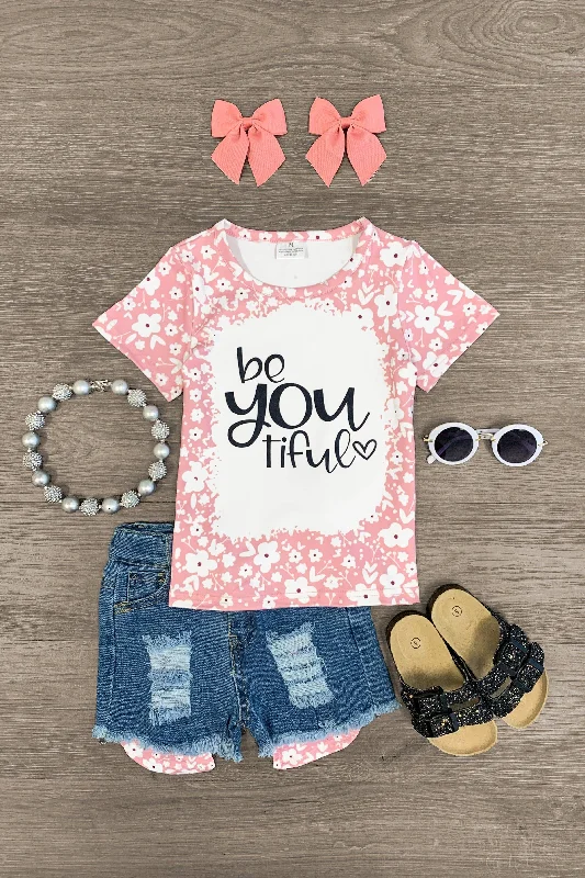 "Be-You-Tiful" Pink Floral Denim Short Set Refined Men's Hand