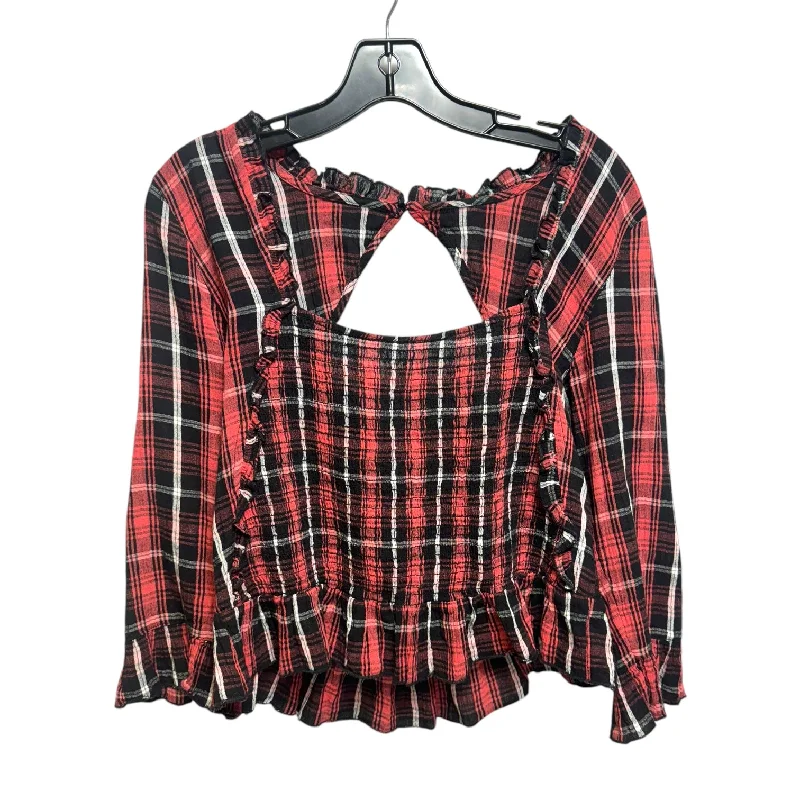 Nicole Smocked Plaid Top By Free People In Plaid Pattern, Size: L Unique Men's Patch