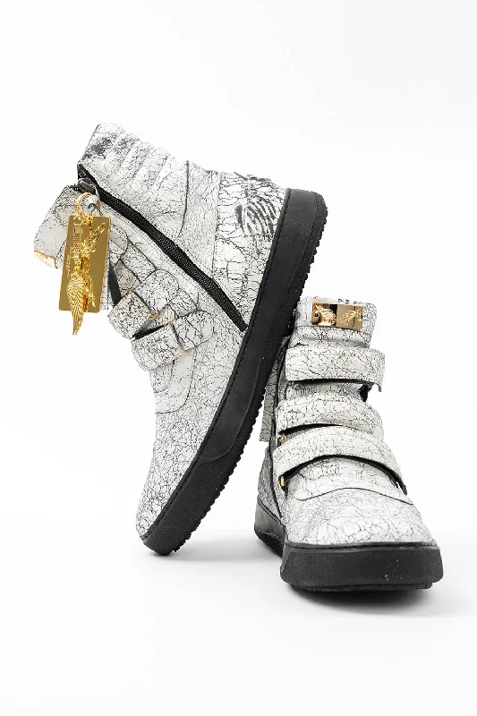 MENS HIGH TOP VELCRO  SHOES IN CRACKLED WHITE Cclassic Men's Tweed