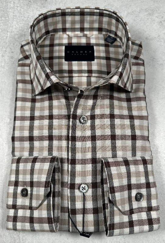 Calder Carmel Melange Twill Exploded Gingham Sport Shirt in Fog Street