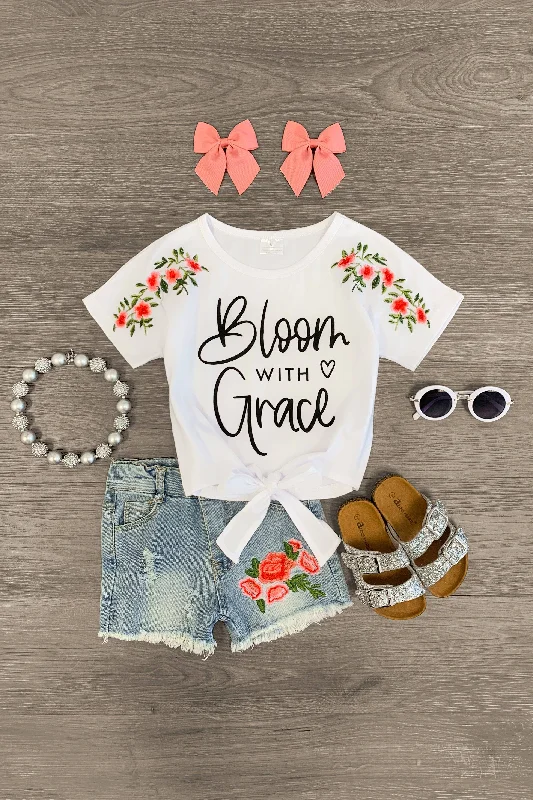 "Bloom With Grace" Denim Short Set Tailored